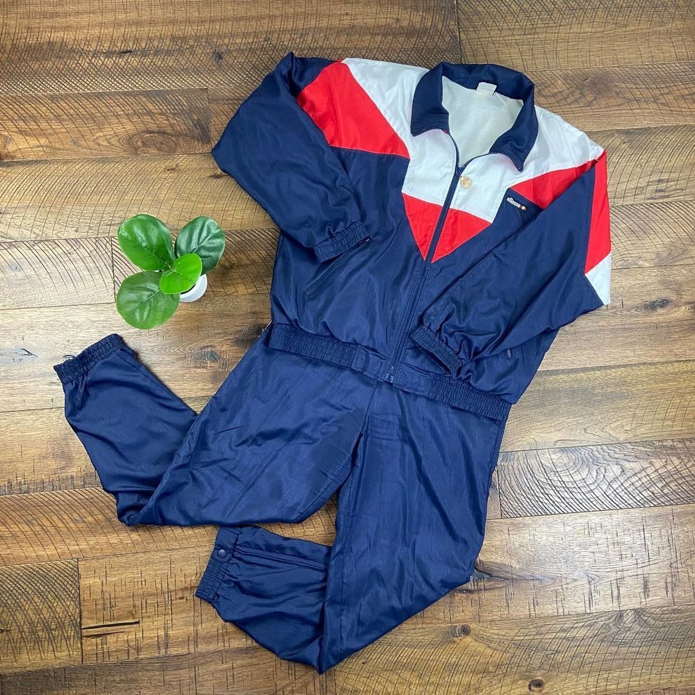 ELLESSE Unisex Vintage Red White Blue Tracksuit Jacket Pants Set 90s Athletic